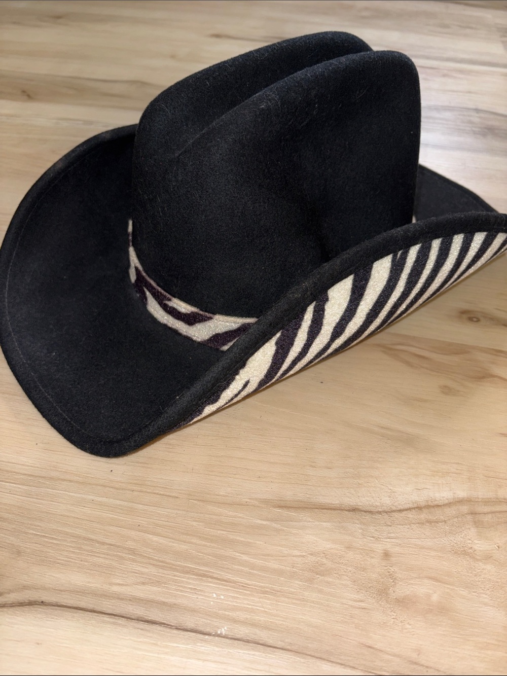 Vintage Bailey Western Black Wool Zebra Brim Cowboy Hat Medium boho festival